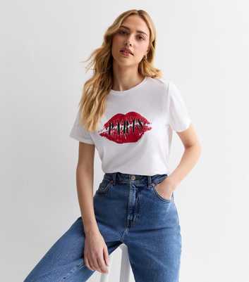 White Paris Lips Logo Cotton T-Shirt