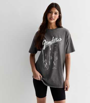 Dark Grey Fender Logo Cotton T-Shirt