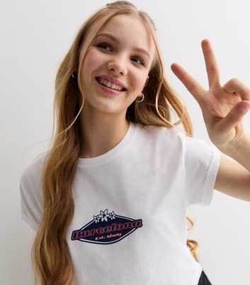 Girls White Cotton Barcelona Logo T-Shirt
