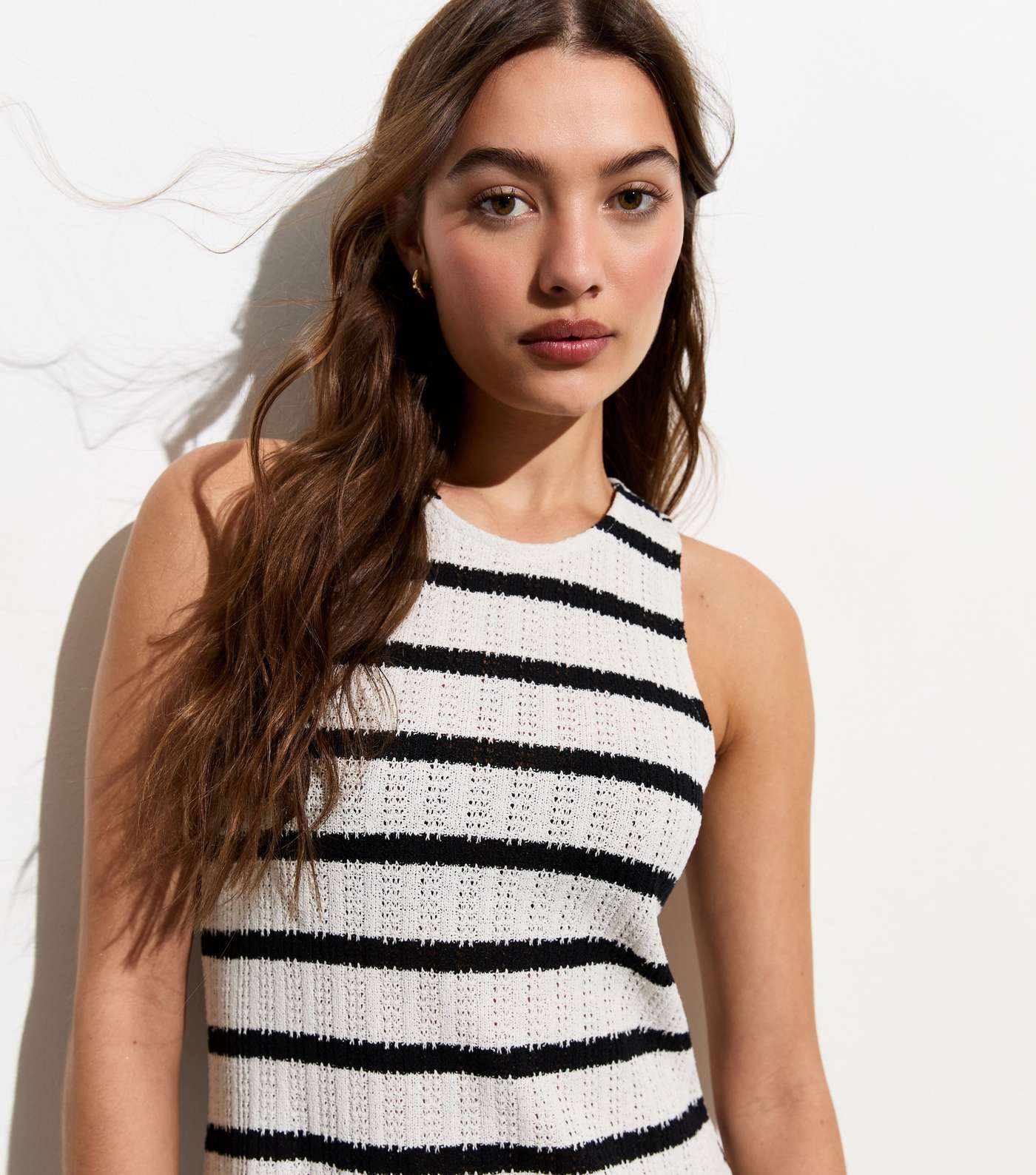 White Stripe Fine Knit Mini Dress Image 2