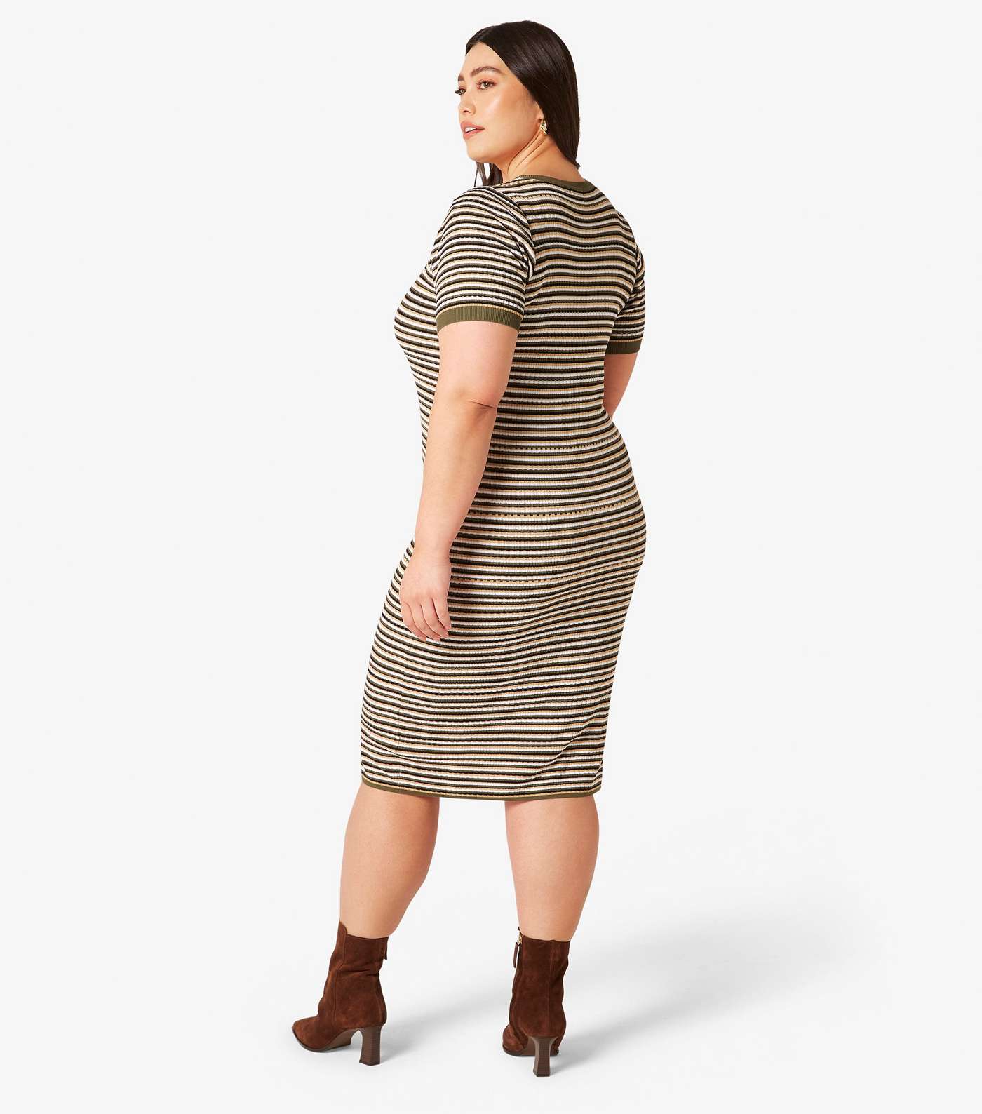 Apricot Curves Olive Stripe Knit Midi Dress Image 3