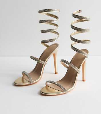 Truffle Gold Diamanté Strappy Stiletto Heel Sandals