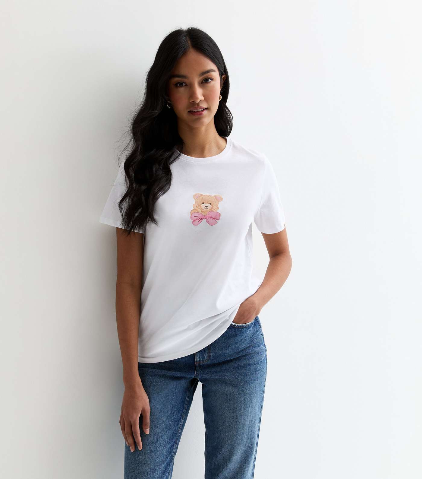 White Teddy Print Girlfriend T-Shirt Image 2