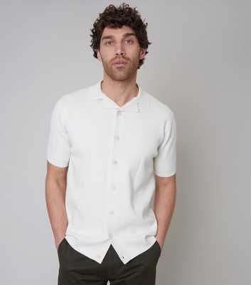 Threadbare Off White Knit Button Front Shirt