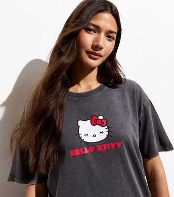 Dark Grey Cotton Hello Kitty Print Oversized T-Shirt