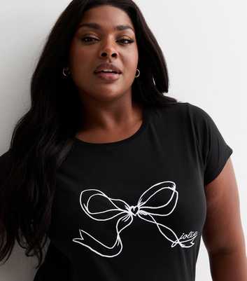 Curves Black Jolie Bow Print Cotton T-Shirt