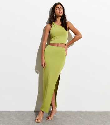 Light Green Asymmetric Split Hem Maxi Skirt