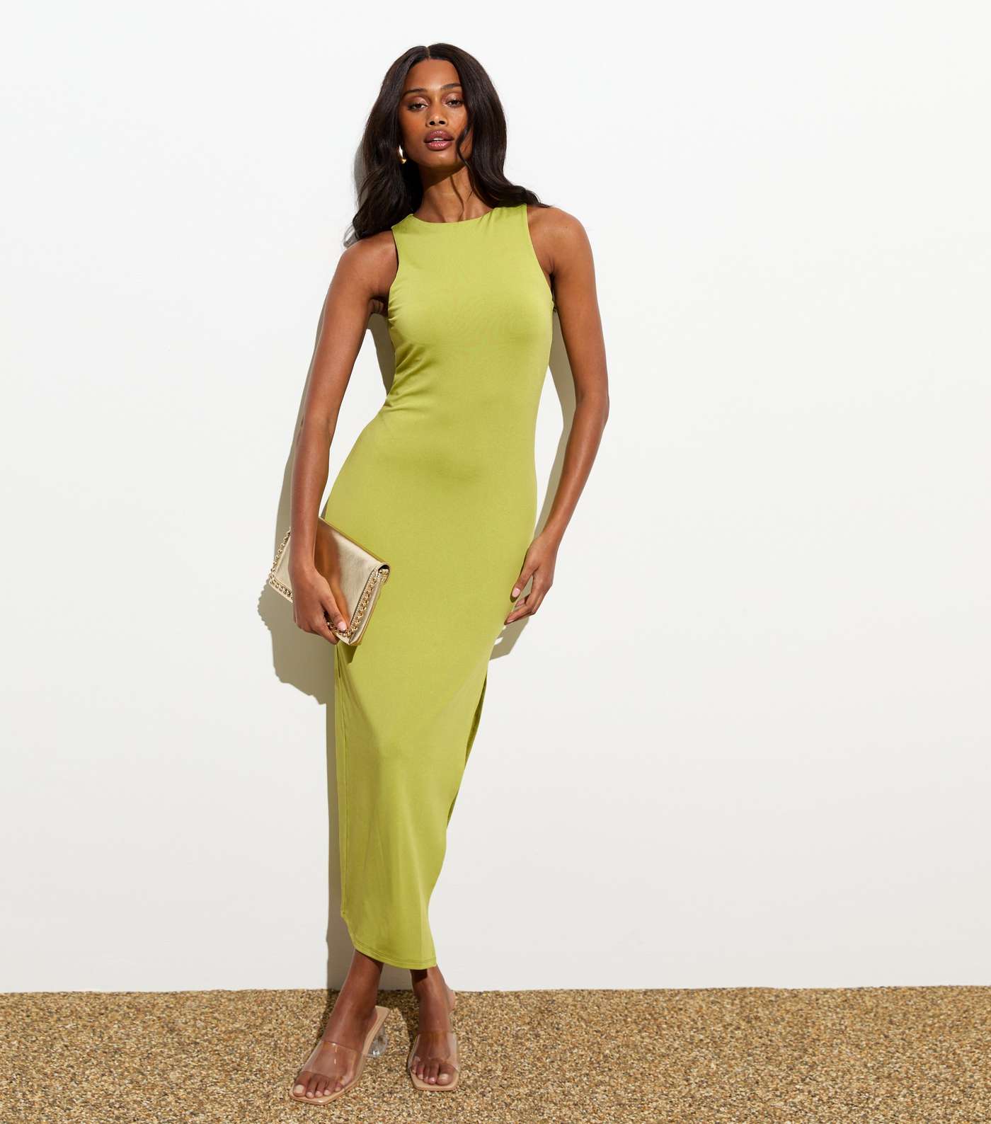 Green Sleeveless Side Split Midi Dress Image 3