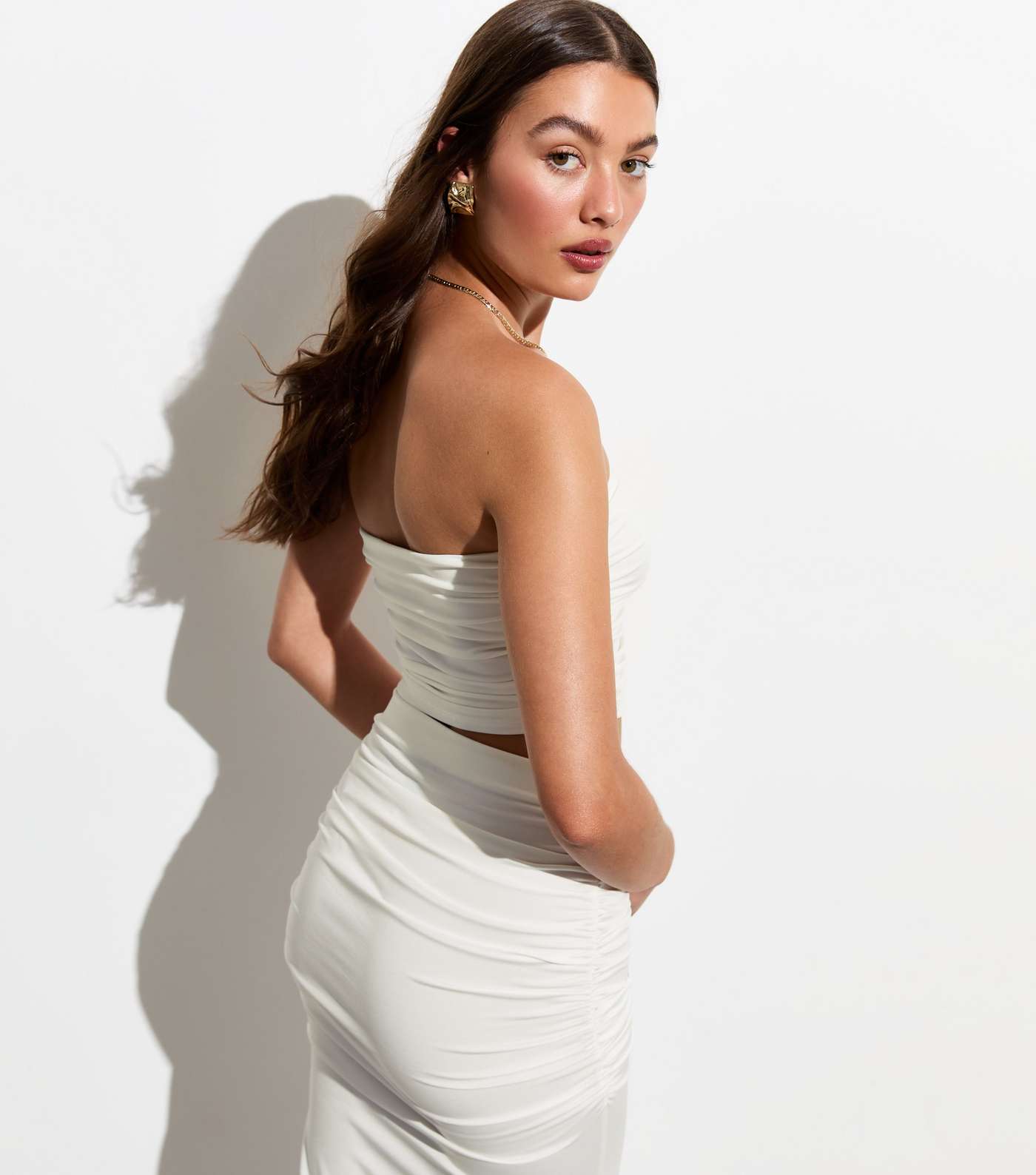 Cream Ruched Side Bandeau Crop Top Image 4