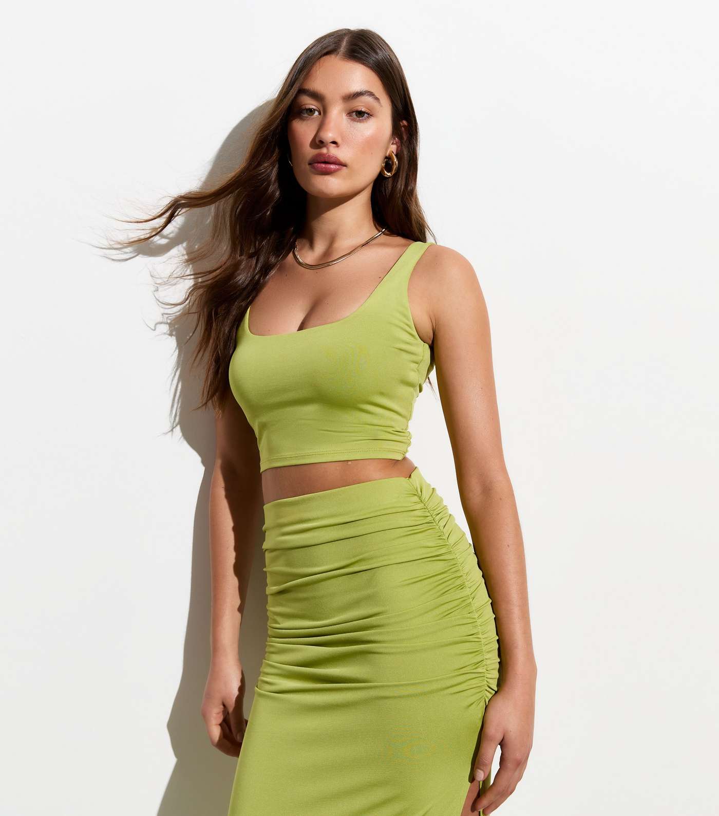 Light Green Square Neck Crop Top Image 2