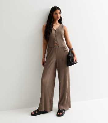 Brown Plisse Pleated Trousers 