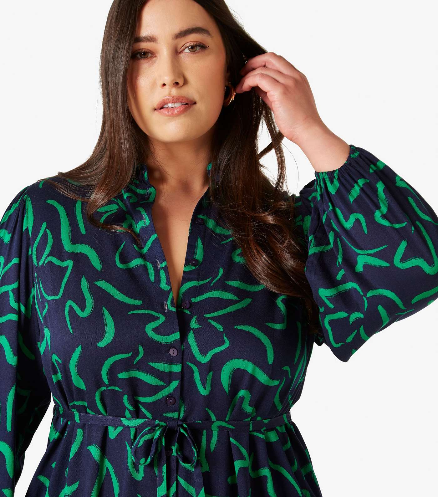 Apricot Curves Navy Lines Print Belted Midi Shirt Dress Image 4