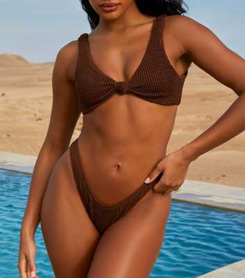 Moda Minx Dark Brown Textured Brazilian Bikini Bottoms 