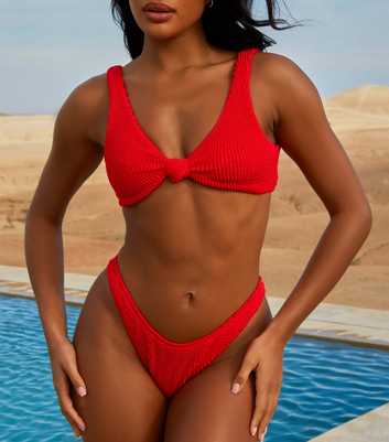 Moda Minx Red Textured Brazilian Bikini Bottoms 