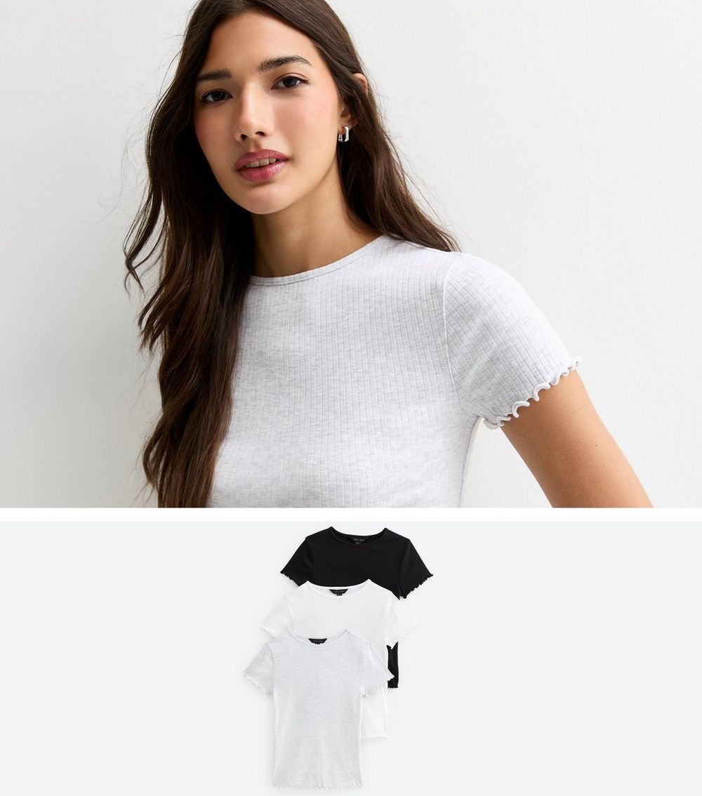 Pack of 3 Multicoloured Ribbed Cotton T
