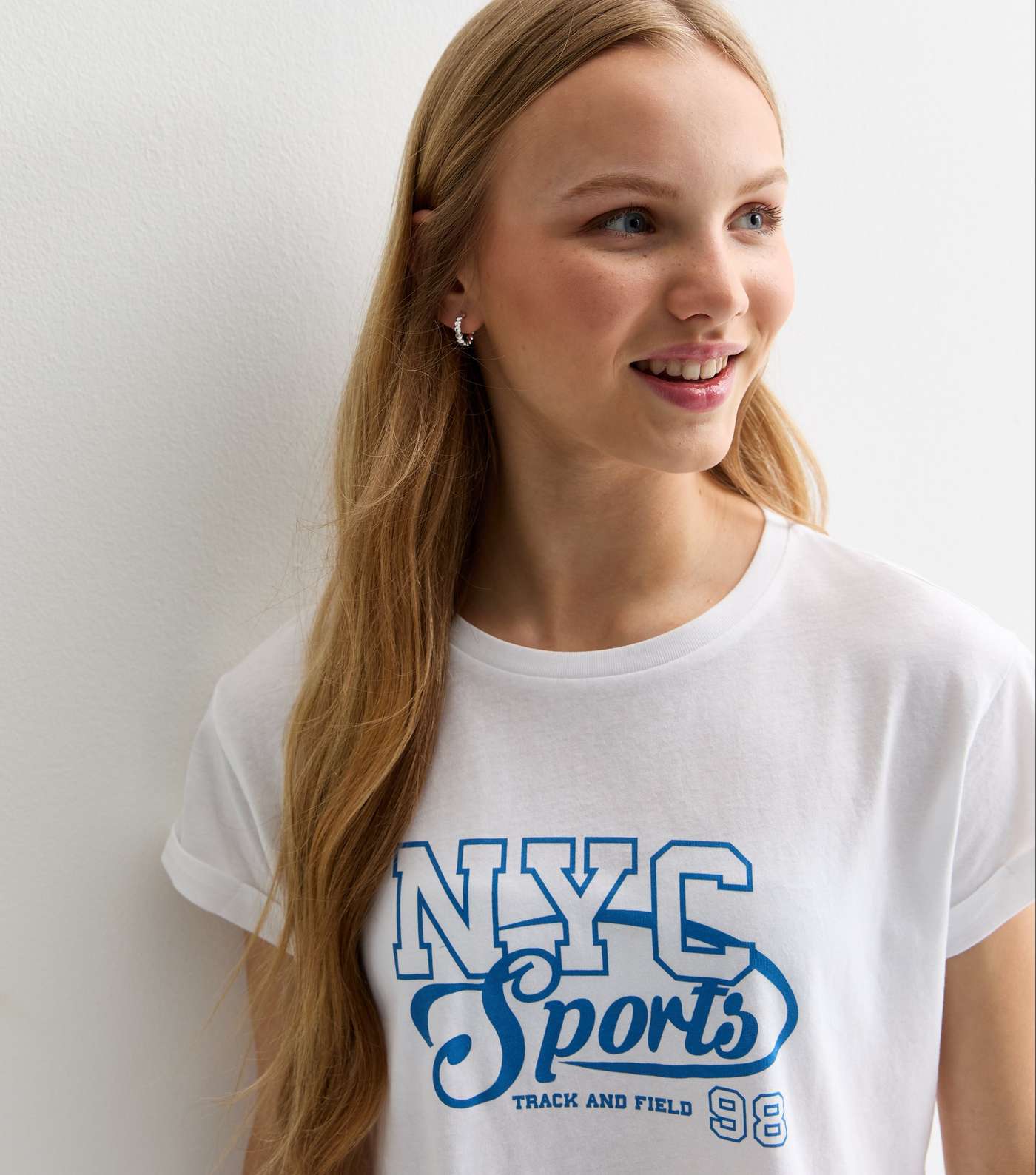 Girls White NYC Sports Logo Cotton T-Shirt Image 3