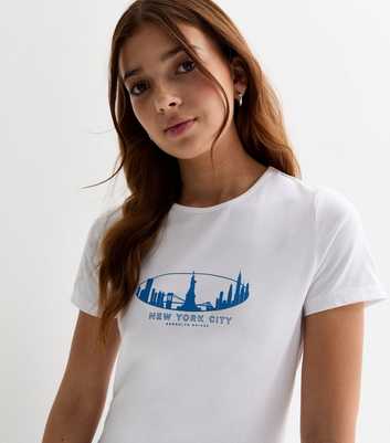 Girls Cotton White NYC Slogan T-Shirt