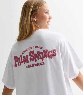 Girls White Palm Springs Front and Back Print Oversized T-Shirt