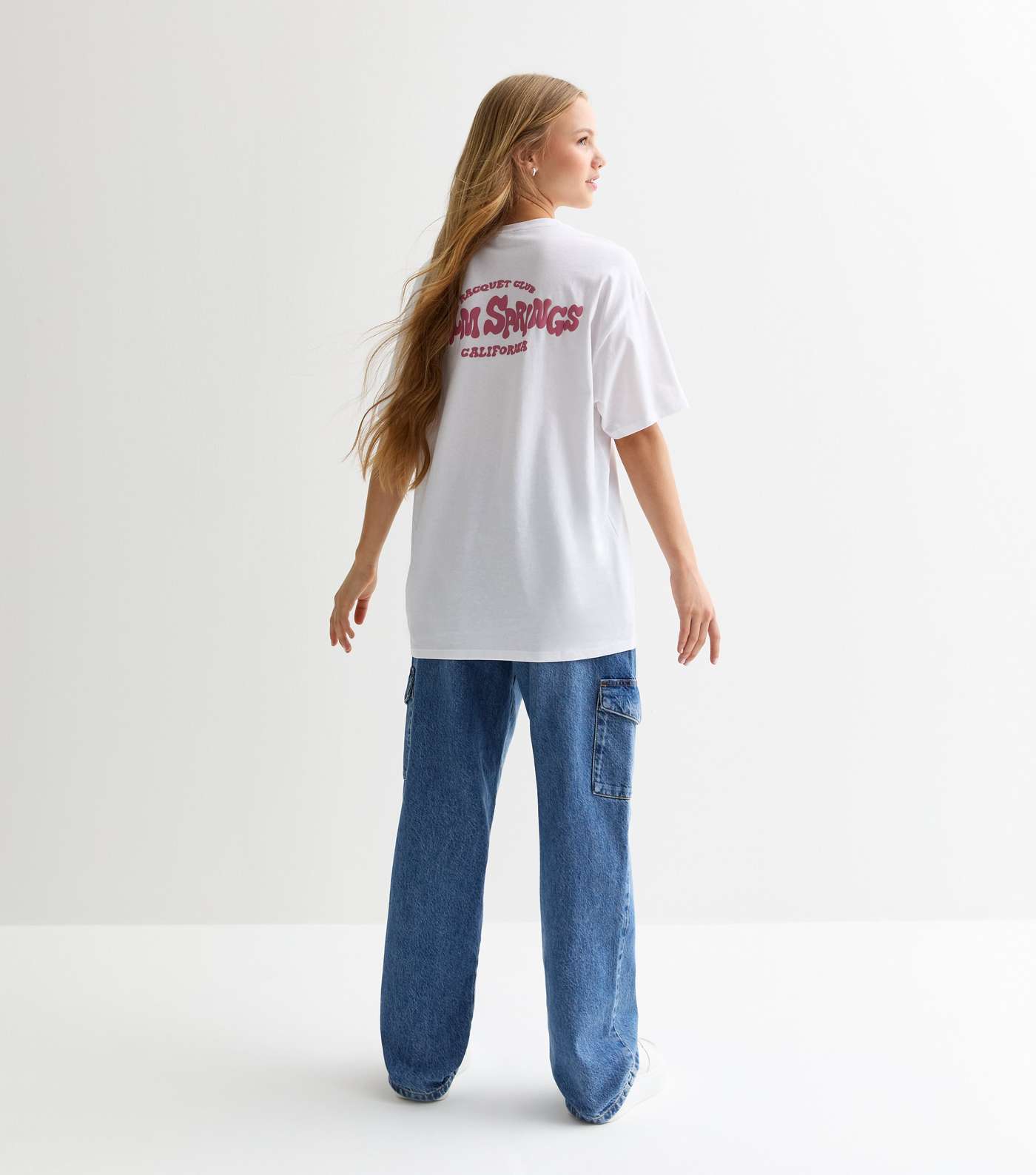 Girls White Palm Springs Front and Back Print Oversized T-Shirt Image 4