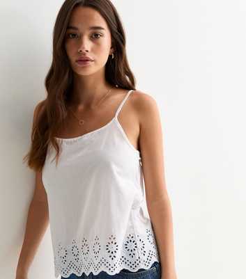 ONLY White Embroidered-Trim Vest Top 
