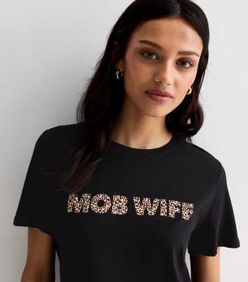 Black Cotton Leopard Mob Wife Print T-Shirt