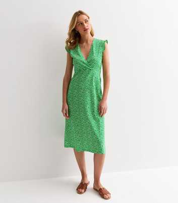 ONLY Green Floral Cotton Wrap Midi Dress