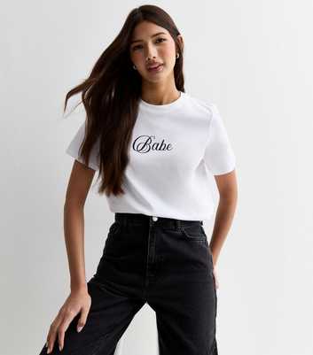 White Babe Slogan Cotton T-Shirt