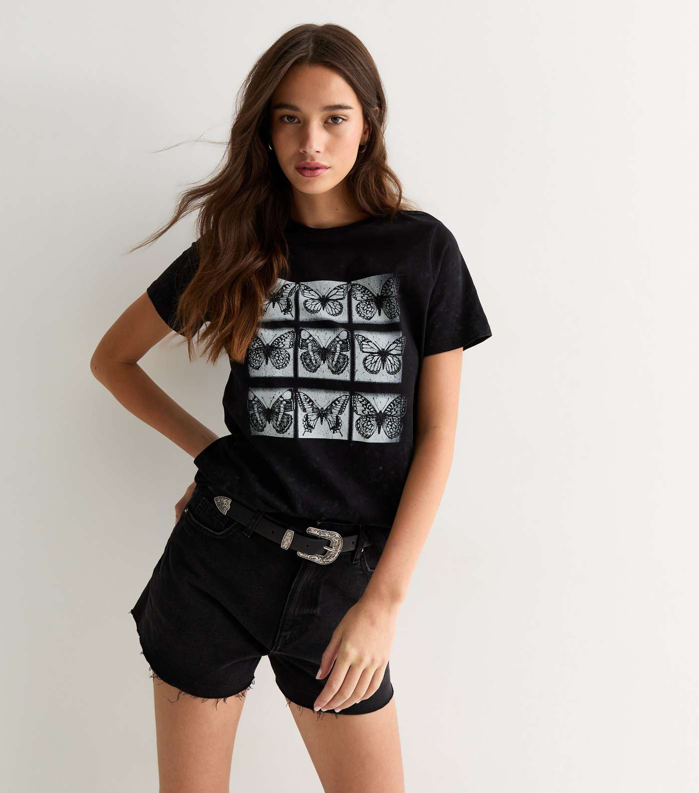 Grey Cotton Graphic Butterfly Print T-shirt
