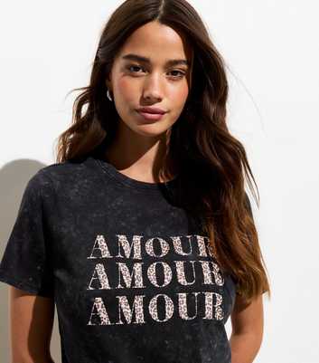 Dark Grey Amour Leopard Print Cotton T-Shirt