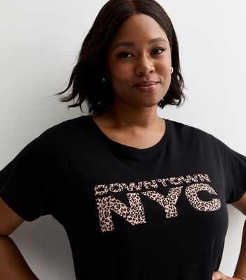 Curves Black NYC Leopard Print Cotton T-Shirt 