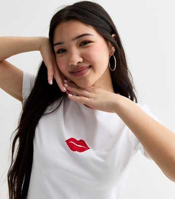 Girls White Lips Stretch Cotton T-Shirt 