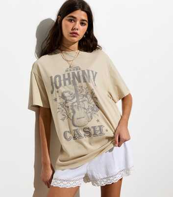 Cream Cotton Johnny Cash Graphic Oversized T-Shirt