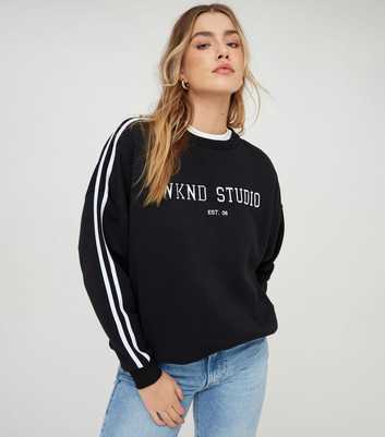 WKNDGIRL Black Stripe Sleeve Sweatshirt