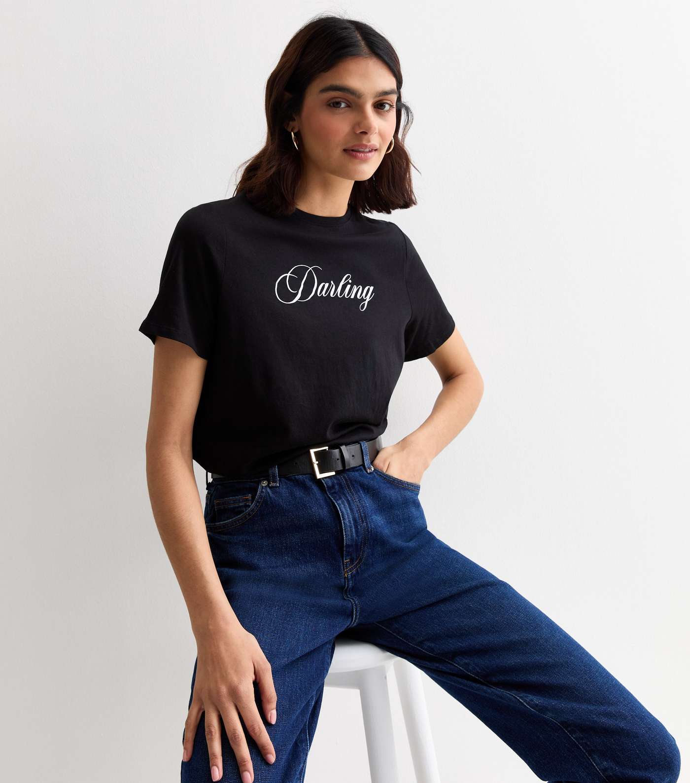 Black Cotton Darling Print T-Shirt Image 2