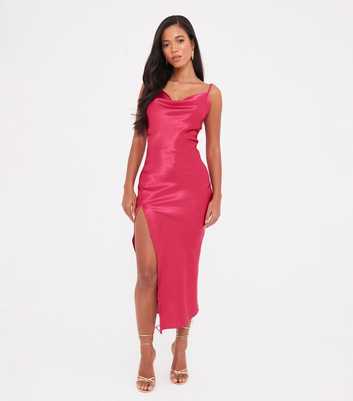 WKNDGIRL Pink Satin Midaxi Dress
