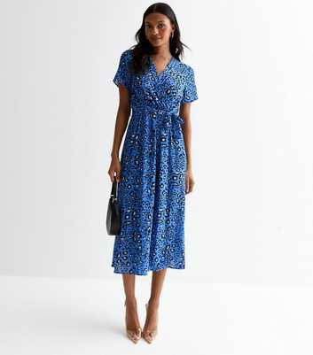 Gini London Blue Leopard Print Wrap Midi Dress