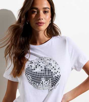 White Disco Ball Print Cotton T-Shirt