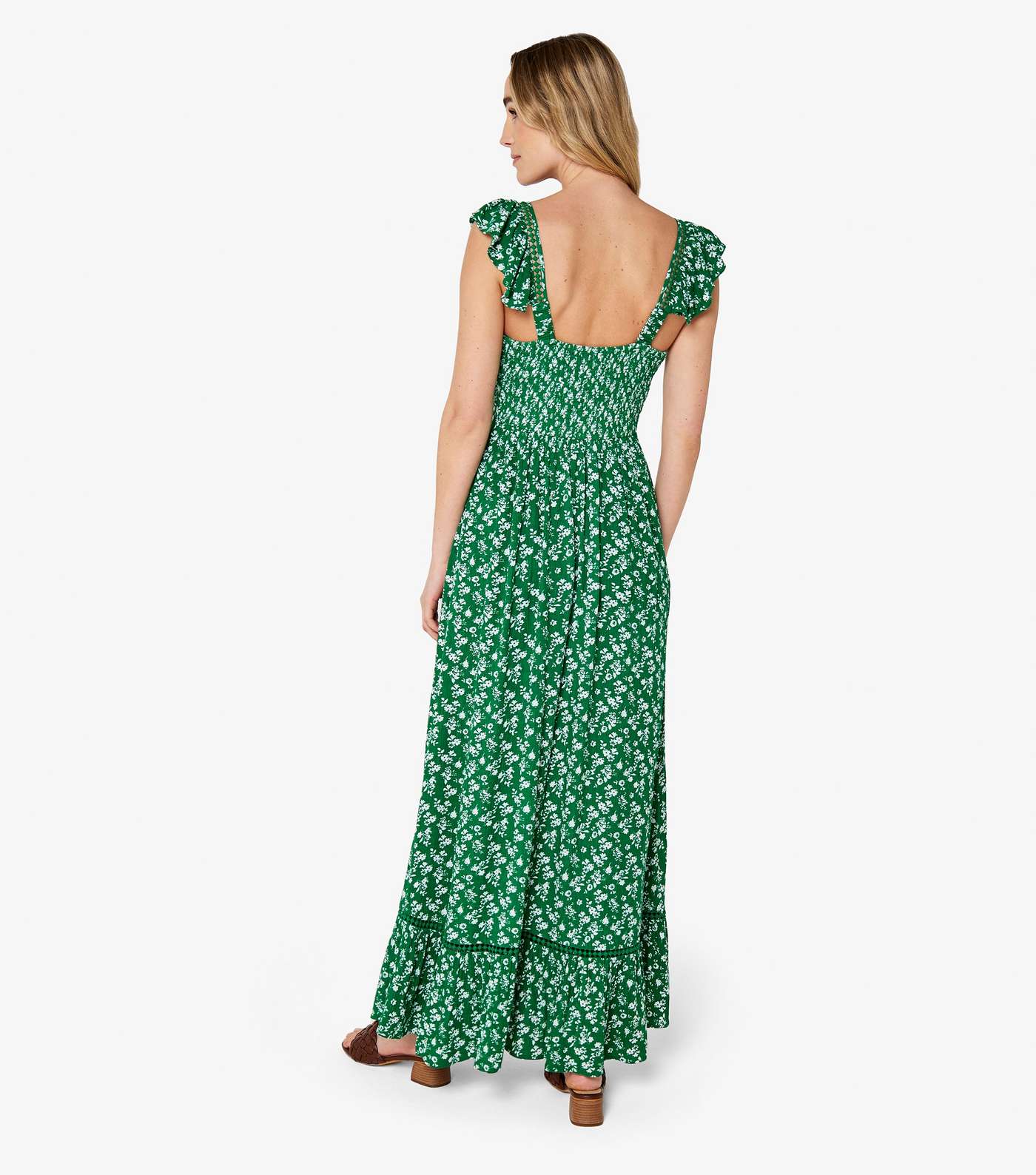 Apricot Green Floral Maxi Dress Image 3