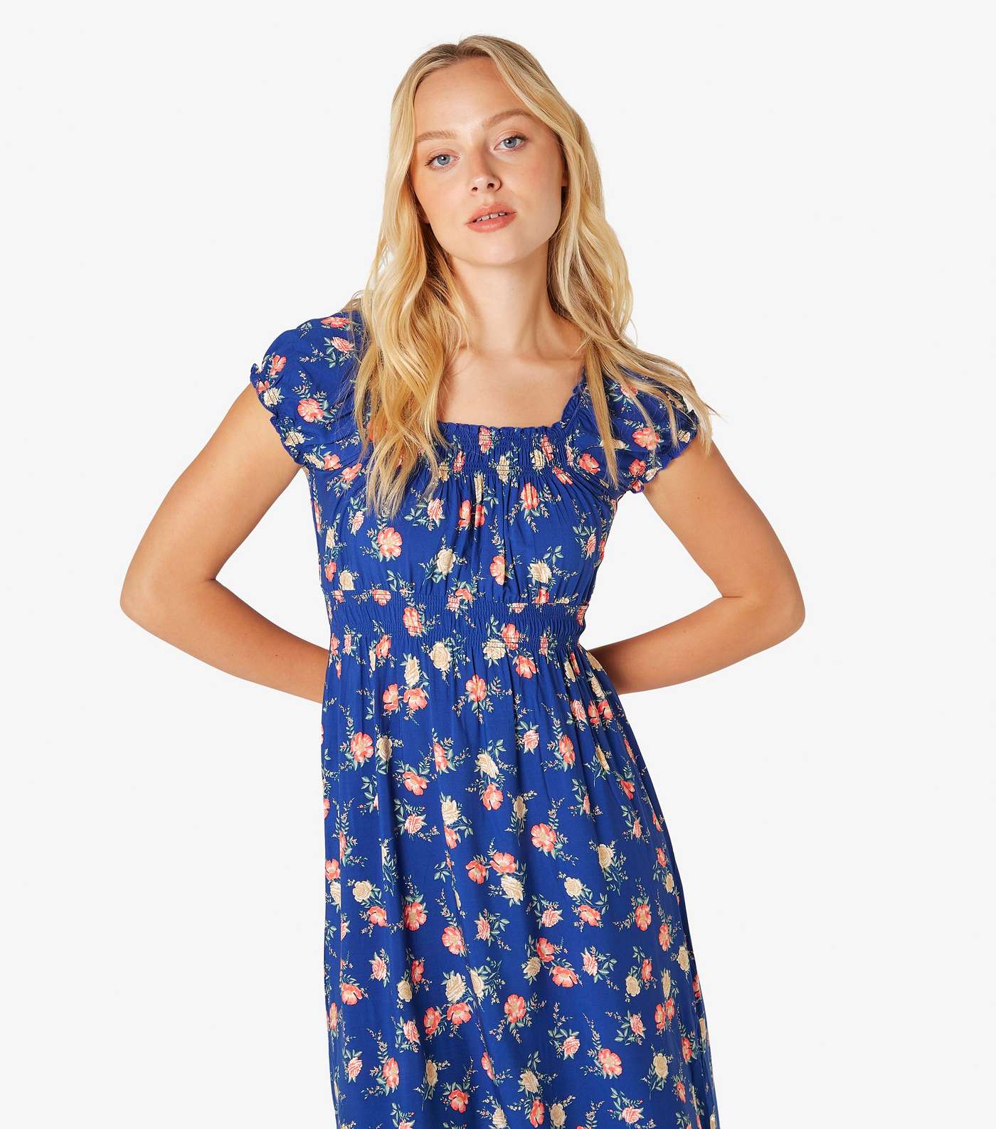 Apricot Blue Floral Midi Dress Image 2