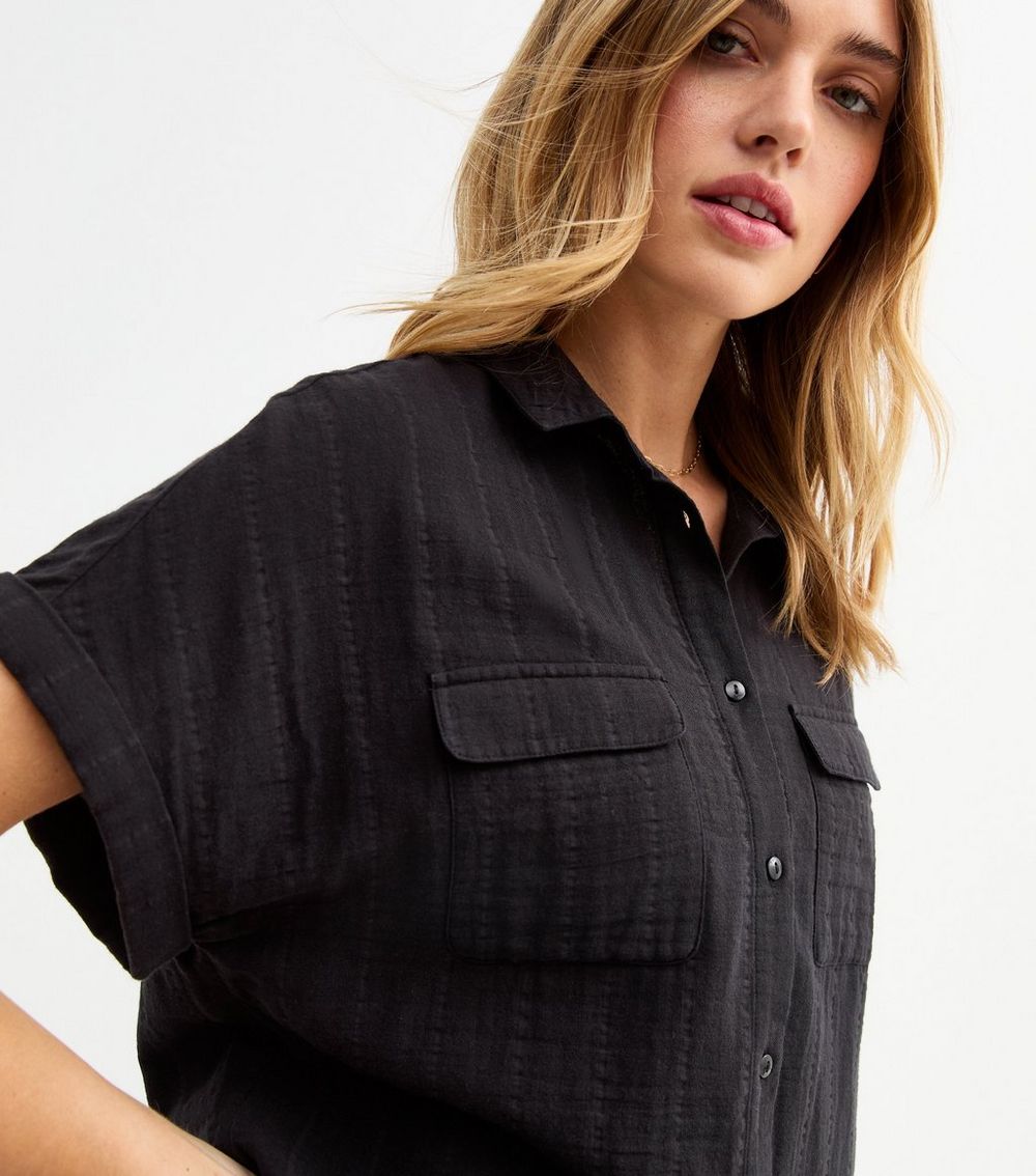 Black Striped Flap Pocket Shirt