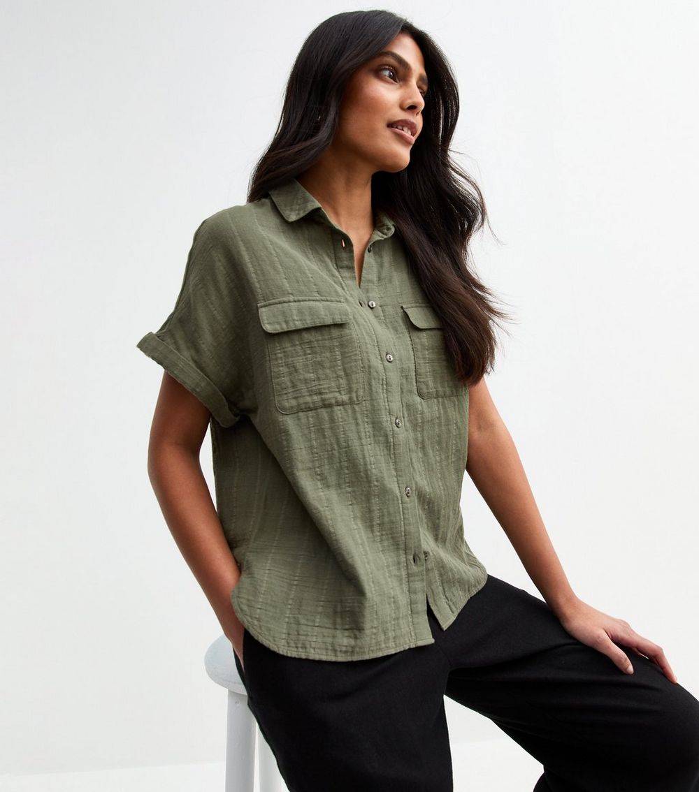 Khaki Striped Flap Pocket Shirt