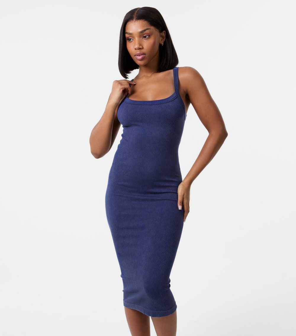 Pink Vanilla Navy Ribbed Racer Back Midi Dress