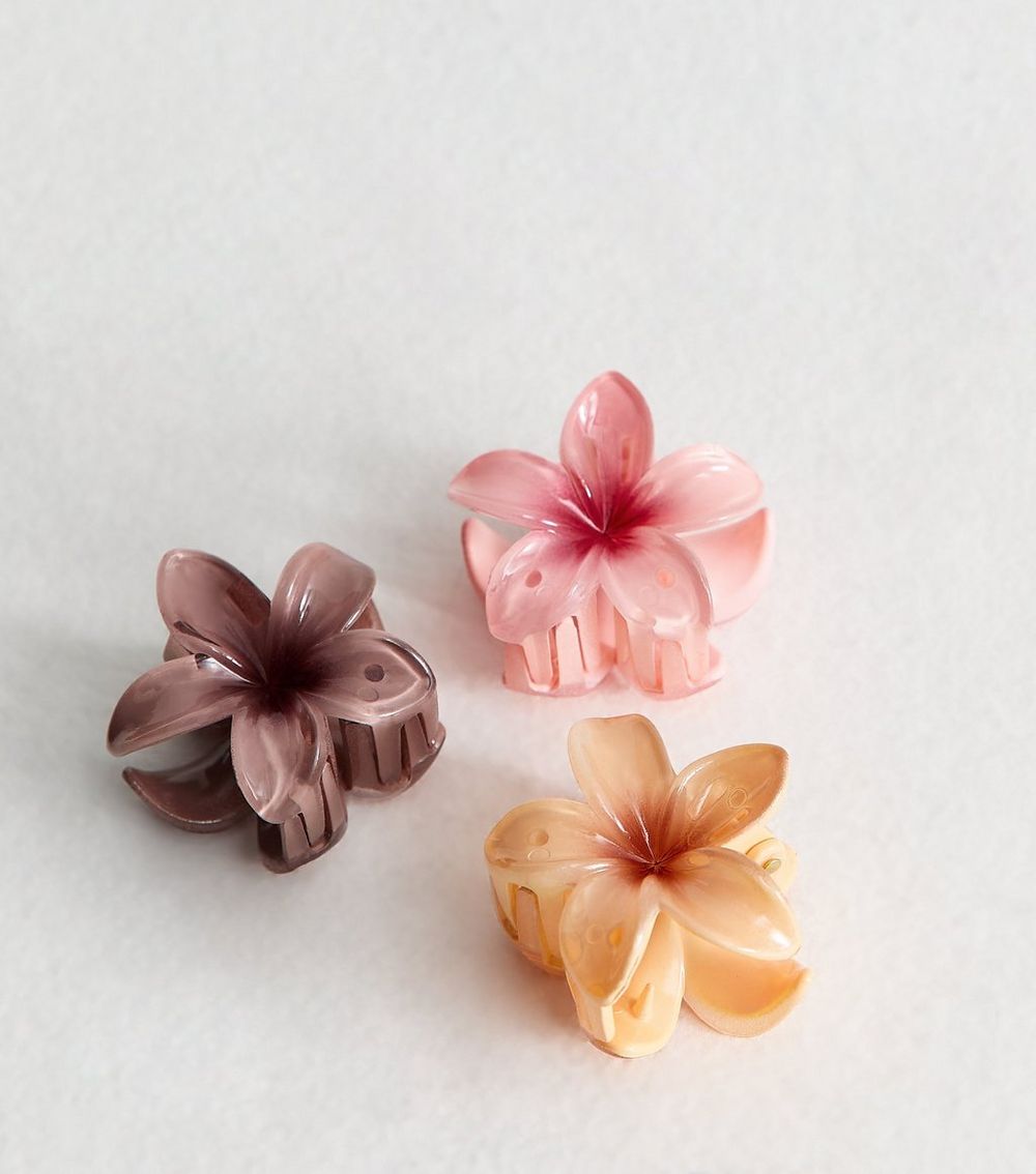 Pack of 3 Brown Tropical Flower Mini Hair Clips