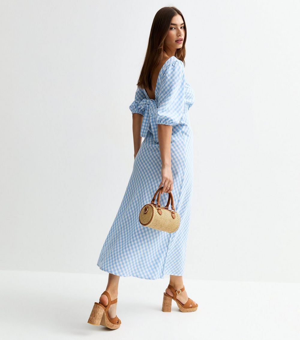 Blue Gingham Bow Back Midi Dress