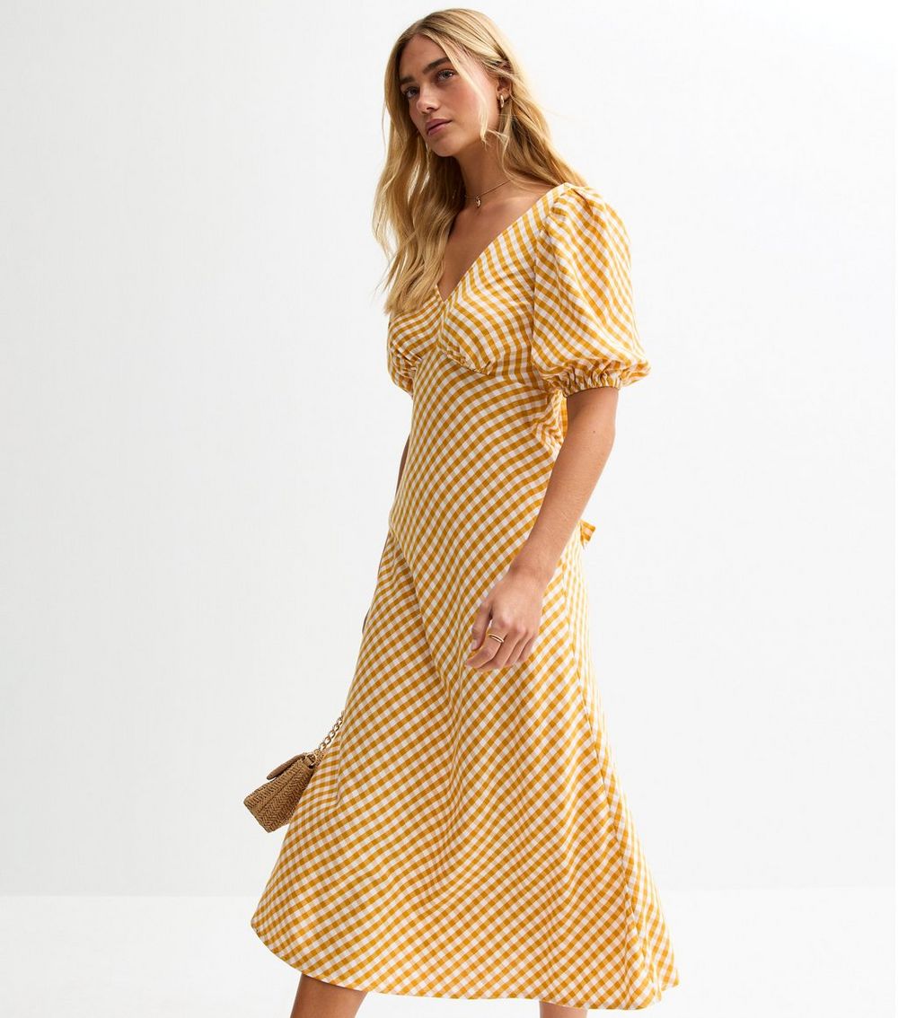 Yellow Gingham Bow Back Midi Dress
