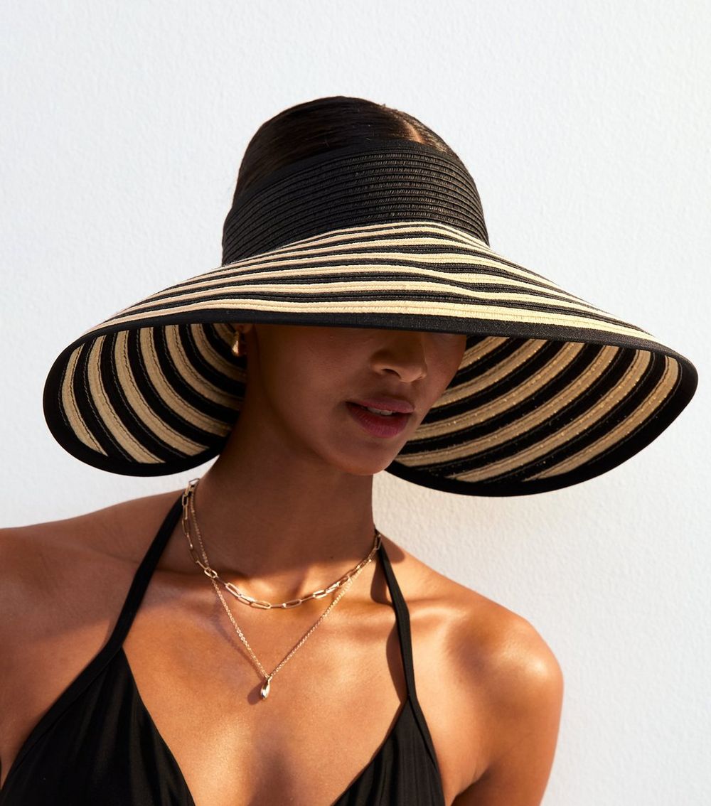 Black Packable Oversized Stripe Visor