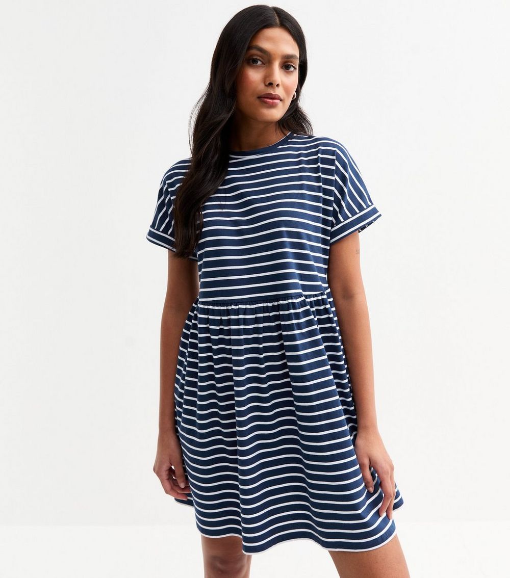 Blue Stripe Print Smock Mini Dress
