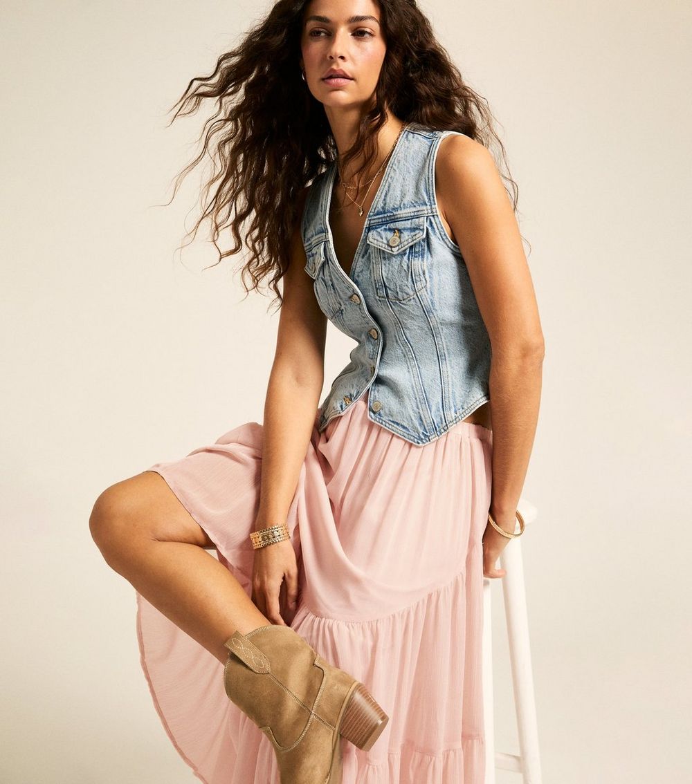 Light Pink Chiffon Asymmetric Midi Skirt