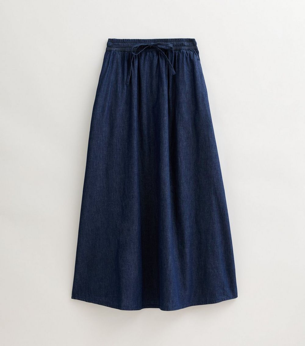 Tall Blue Denim Elasticated Waistband Midi Skirt