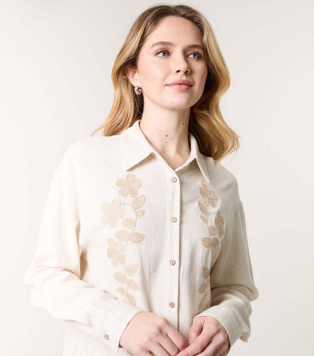 Blue Vanilla Cream Floral Embroidered Blouse